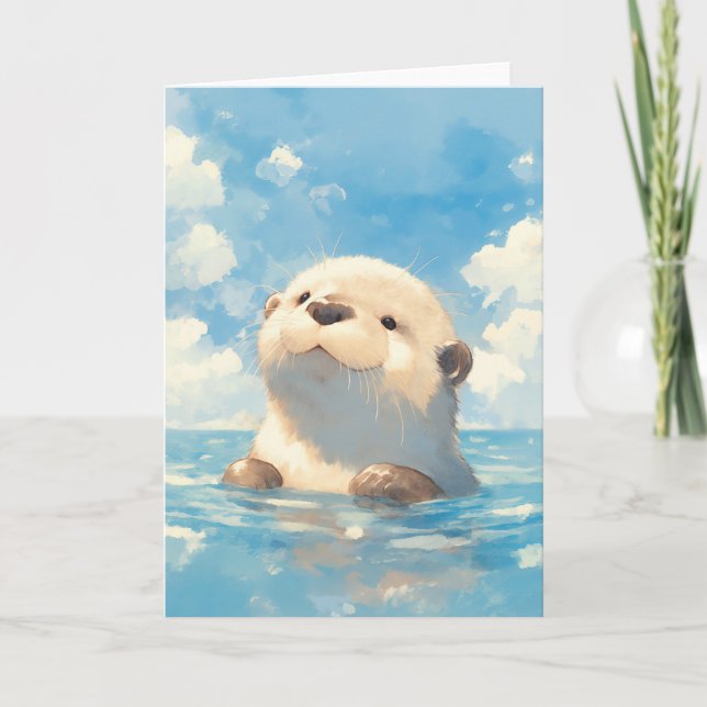 Tarjeta Un adorable mundo acuático de nutrias (Anverso)