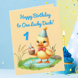 Tarjeta Un afortunado Duck Photo Girly Kids Birthday Gremi