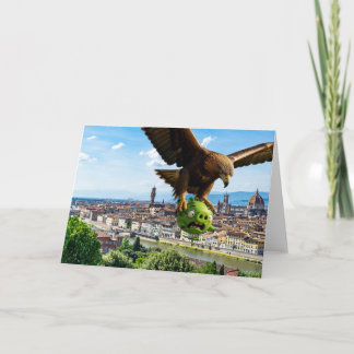 Tarjeta Un águila poderosa se lleva a un cerdo molesto.