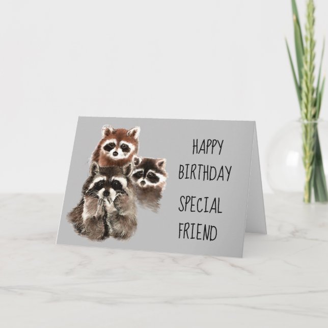 Tarjeta Un Amigo Como Tú Viaja Raccoon Diversión De Cumple (Anverso)