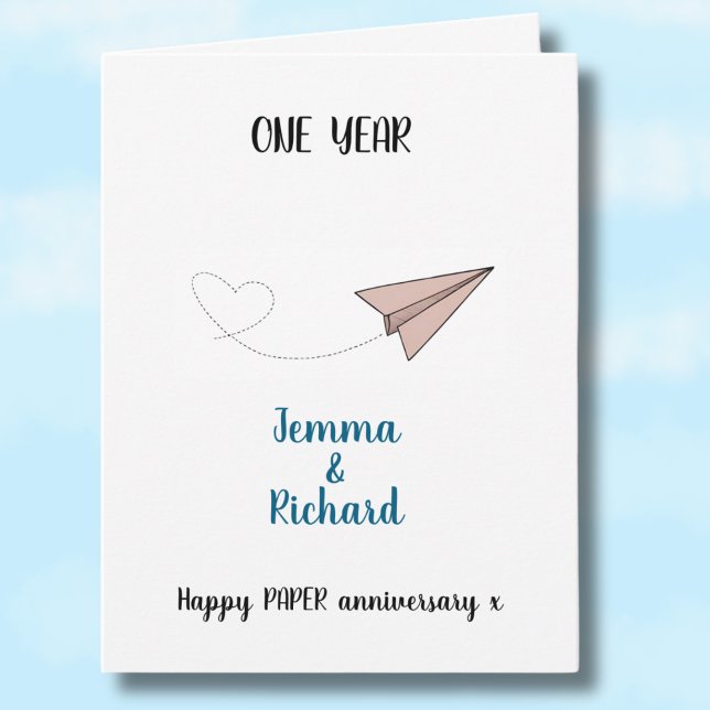 Tarjeta "Un año de amor" Papel avión en primer aniversario (Subido por el creador)