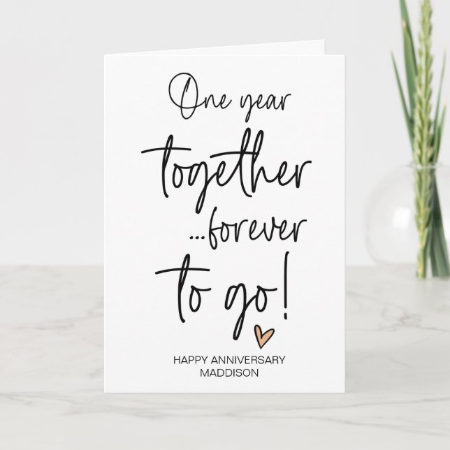 Tarjeta Un año juntos Boda aniversario esposo esposa (Anverso)