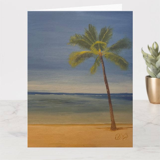 Tarjeta Un árbol de palmeras solitarias en la playa, por G (Planta pequeña)