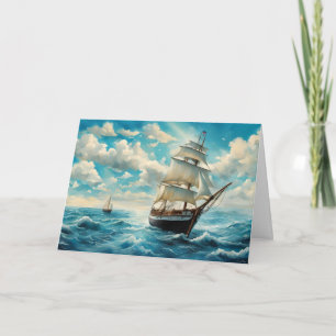Tarjeta Un barco de escala y un cumpleaños con un clima ju