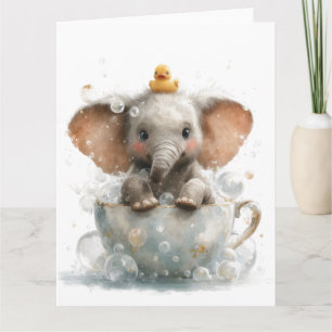 Tarjeta Un bebé elefante adorable en equipo con pato de go