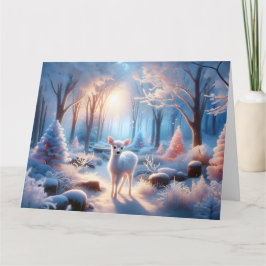 Tarjeta Un bebé venado adorable en un bosque de invierno