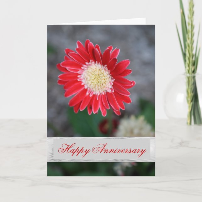 Tarjeta Un Boda de flores rojas saludo de aniversario (Anverso)