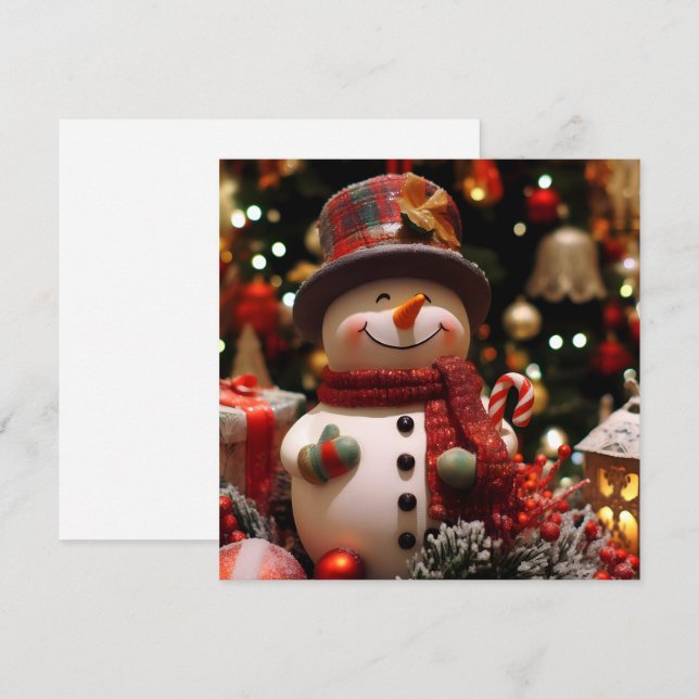 Tarjeta Un bonhomme de neige joyeux pour les fêtes  (Anverso / Reverso)