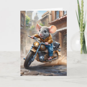 Tarjeta Un bonito saludo en blanco en motocicleta