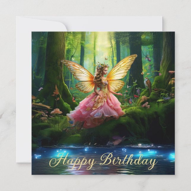 Tarjeta Un bosque mágico de hadas en el bosque Cumpleaños  (Anverso)