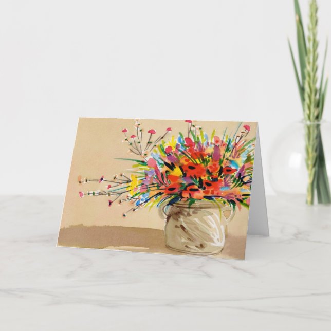 Tarjeta Un Bouquet brillante en Stone Jar (Anverso)
