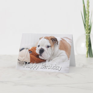 Tarjeta Un Bulldog Inglés Cachorro Jugando Con Un Bulldog