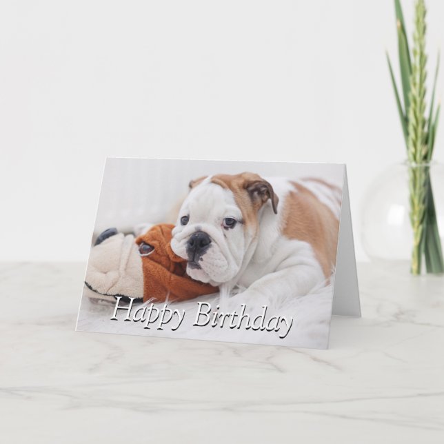 Tarjeta Un Bulldog Inglés Cachorro Jugando Con Un Bulldog (Anverso)