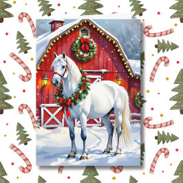 Tarjeta Un caballo blanco festivo y Navidades de un graner