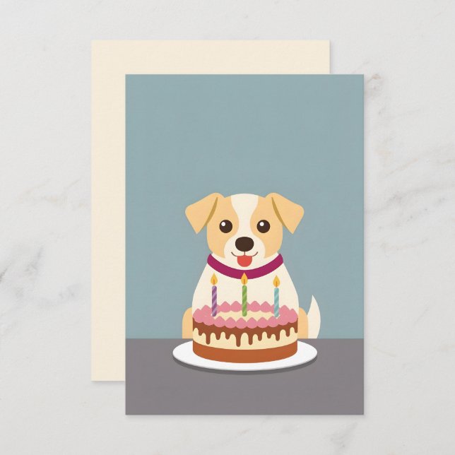 Tarjeta Un cachorro lindo con torta de cumpleaños (Anverso / Reverso)