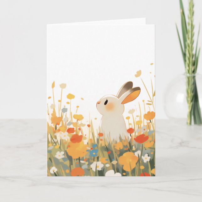 Tarjeta Un Campo Floral Salvaje de Conejo (Anverso)