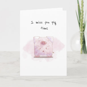 Tarjeta un cerdo lindo pensando en tu carta puede extrañar