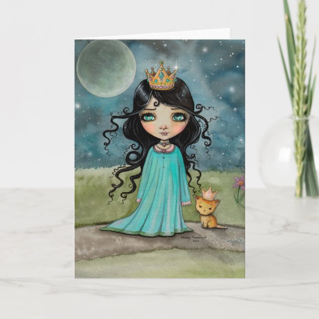 Tarjeta Un chica y su princesa Big Eye Art del gato (Anverso)