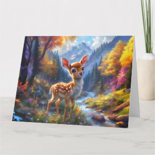 Tarjeta Un ciervo bebé adorable en un bosque encantado