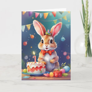 Tarjeta ¡Un conejo joven con torta de cumpleaños!   Tarjet