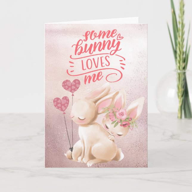 Tarjeta Un conejo me ama El día de San Valentín Pascua (Anverso)