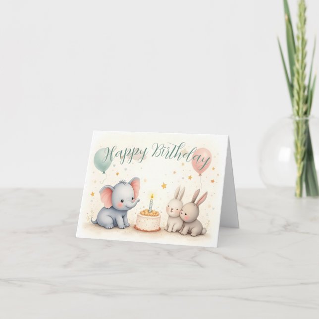 Tarjeta Un cortés saludo de cumpleaños con amigos animales (Anverso)