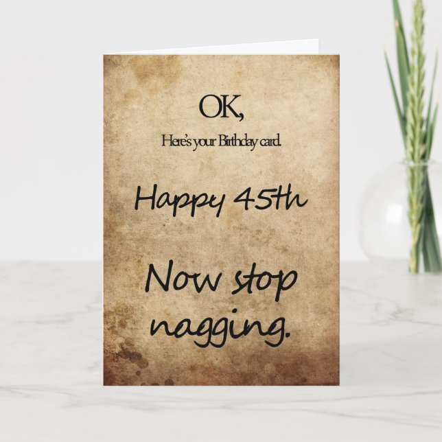 Tarjeta Un cumpleaños 45 por una siesta (Anverso)