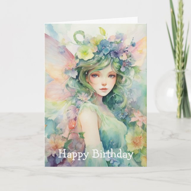 Tarjeta Un Cumpleaños de Hada de Primavera Hermoso (Anverso)