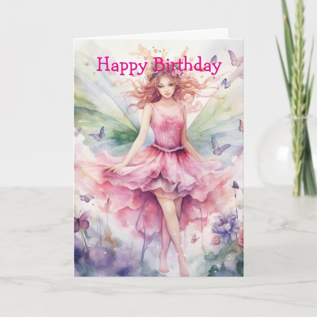 Tarjeta Un Cumpleaños de Hada Primaveral Hermoso (Anverso)