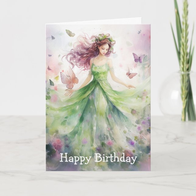 Tarjeta Un Cumpleaños de Hada Primaveral Hermoso (Anverso)