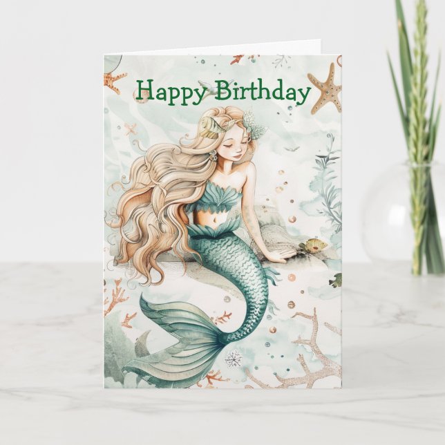 Tarjeta Un Cumpleaños de Sirena Linda (Anverso)