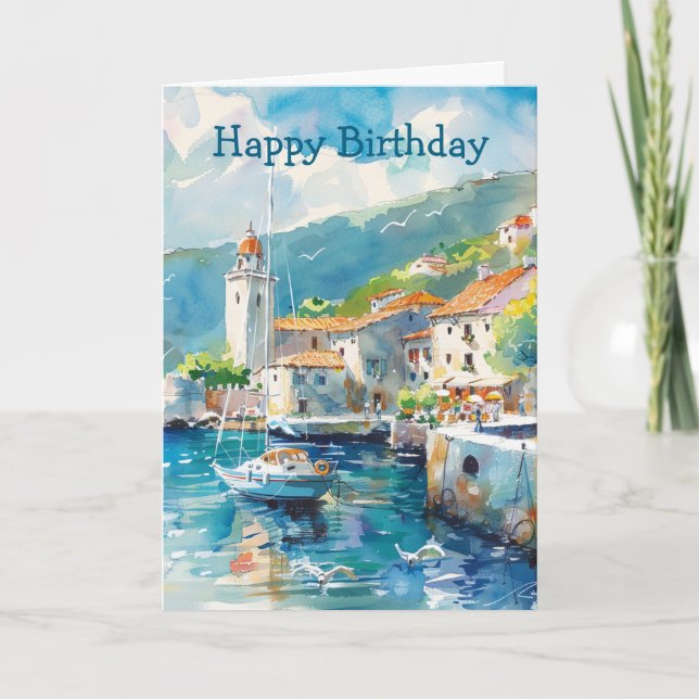 Tarjeta Un cumpleaños en un puerto marítimo (Anverso)