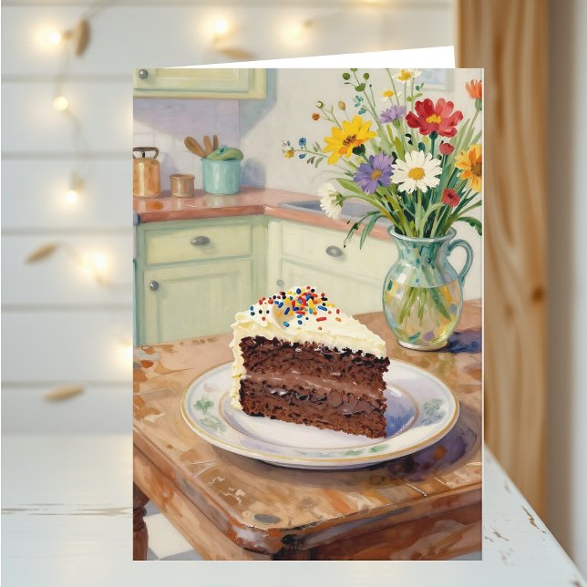 Tarjeta Un Cumpleaños Hermoso con Flores y Tarta Bonitos (Subido por el creador)