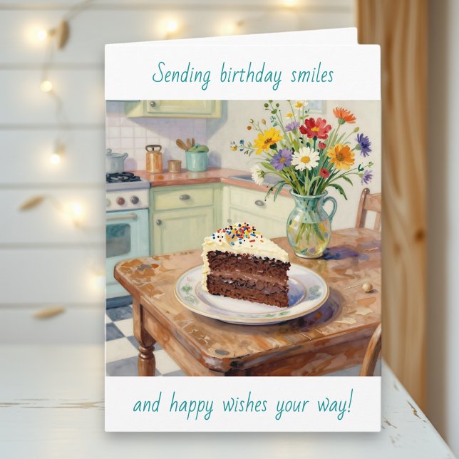 Tarjeta Un Cumpleaños Hermoso con Flores y Tarta Bonitos (Subido por el creador)