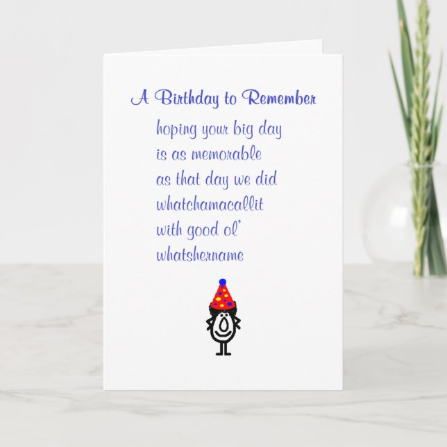 Tarjeta Un cumpleaños para recordar, divertido poema de cu (Anverso)