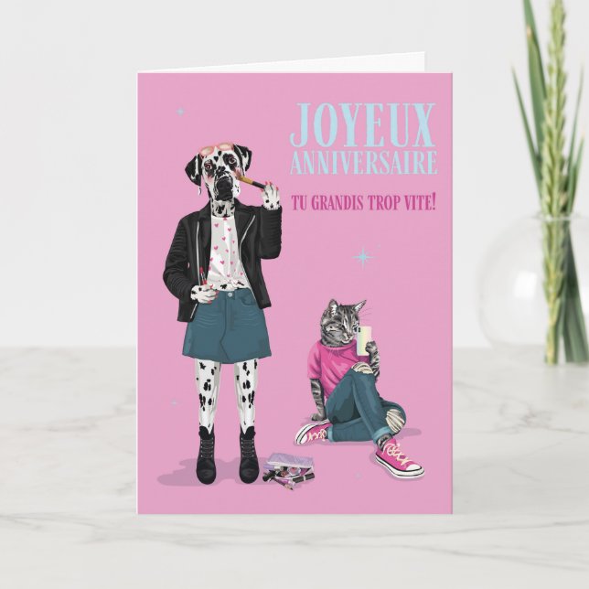 Tarjeta Un dalmatien et un chat à la mode grandissent vite (Anverso)