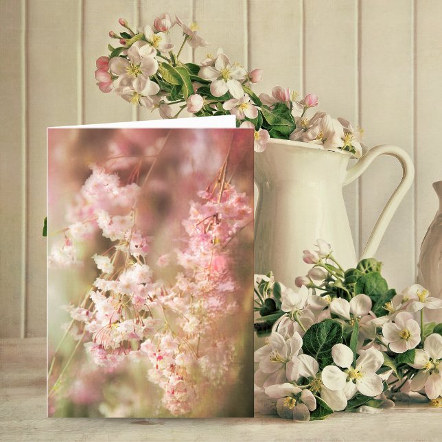 Tarjeta Un Desenfoque De Llanto Rosado (Charming pink weeping willow card, perfect for heartfelt, personalized messages.)