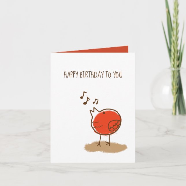 Tarjeta Un desordenado pájaro que canta feliz cumpleaños (Anverso)