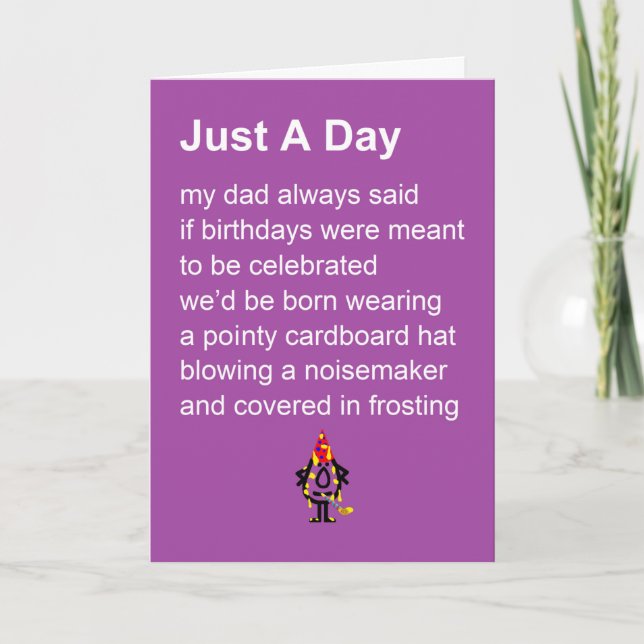 Tarjeta Un día, un divertido poema de cumpleaños feliz (Anverso)