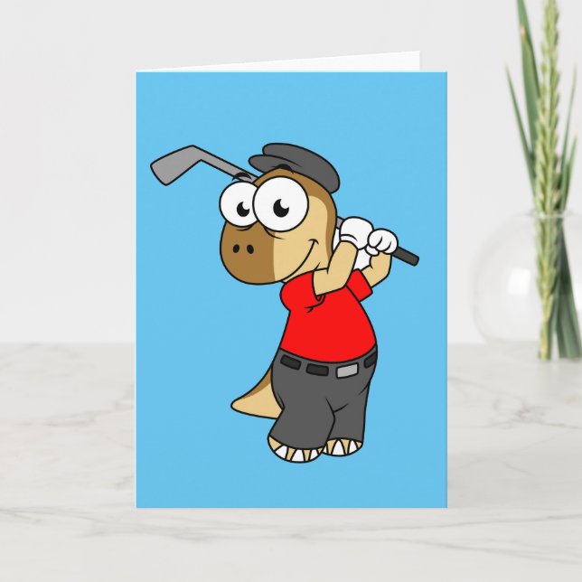 Tarjeta Un Dinosaurio Pachycephalosaurio Jugando Golf. (Anverso)