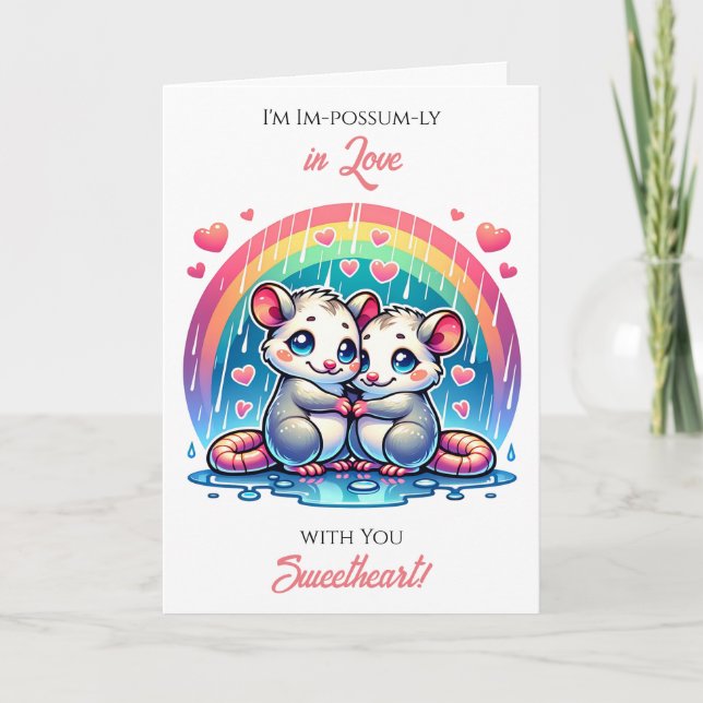Tarjeta Un dulce día de San Valentín con tema de zarigüeya (Anverso)