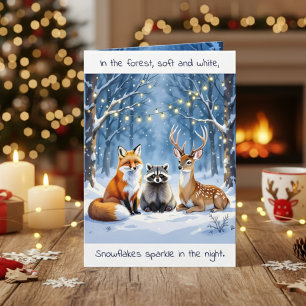 Tarjeta Un dulce poema de Navidad de criaturas del bosque
