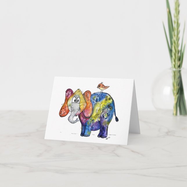 Tarjeta Un elefante alegre y colorido (Anverso)