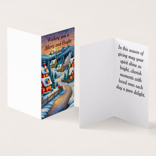 Tarjeta Un Escenario De Pueblo De Invierno. (Interior y exterior)