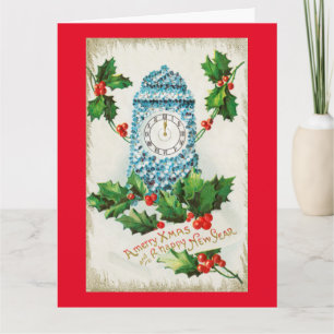Tarjeta Un Feliz Navidad y un Feliz Año Nuevo- reloj