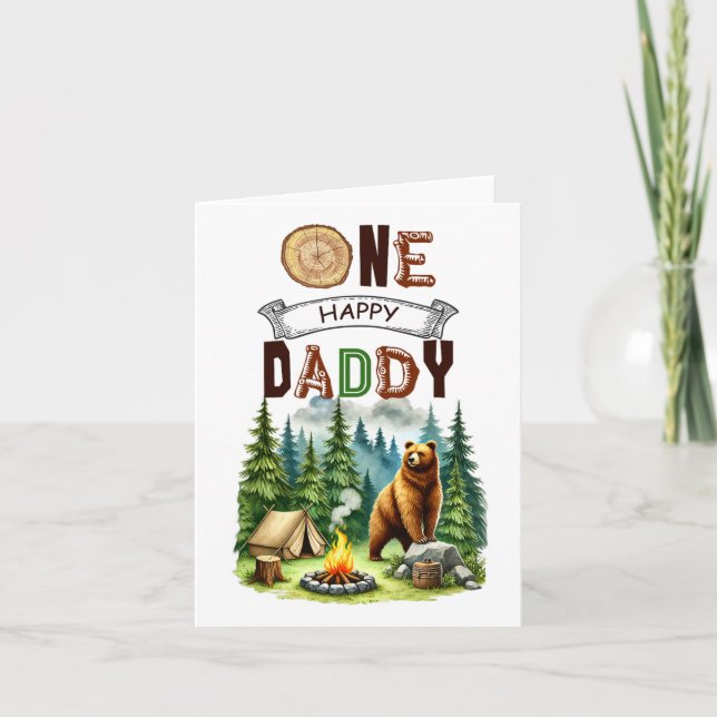 Tarjeta Un feliz oso de campamento de primer cumpleaños de (Anverso)