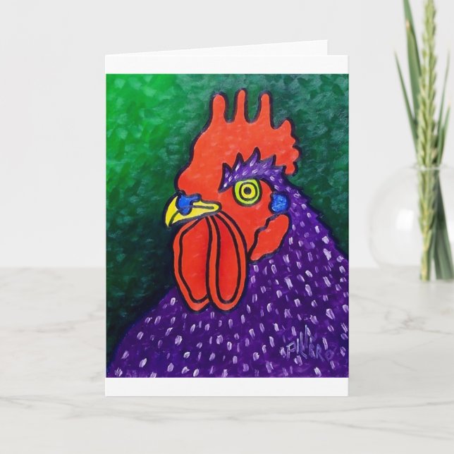 Tarjeta Un gallo púrpura (Anverso)