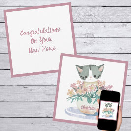 Tarjeta Un Gatito Aburrido Sentado En Una Bota De Flores N