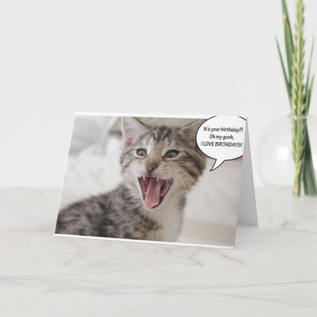 Tarjeta ¡Un gatito de cumpleaños súper sorprendido! (Anverso)