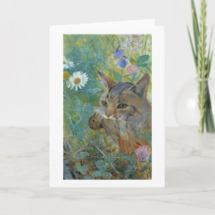 Tarjeta Un gato atrapó un pájaro, Bruno Liljefors